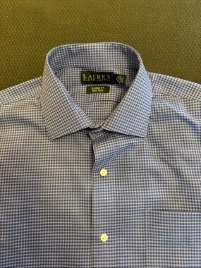 Lauren Ralph Lauren Blue and White Micro-Check Dress Shirt